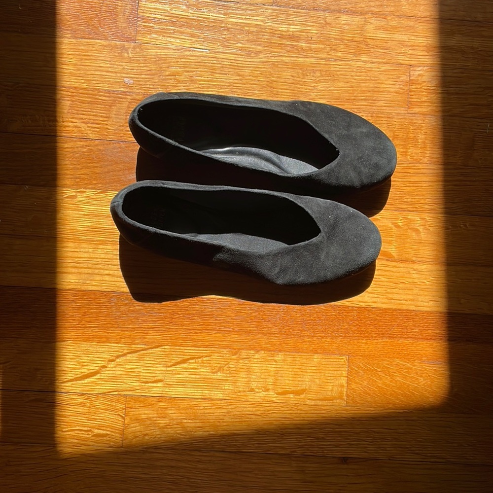 eileen fisher black suede ballet flat with hidden wedge heel